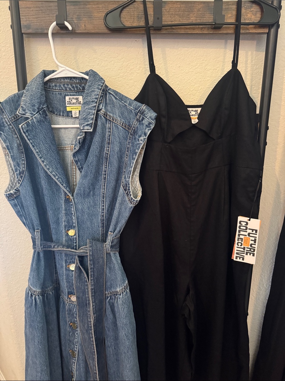 Future Collective 
Black Spaghetti-Strap Jumpsuit 
Denim Mid denim dress ~BUNDLE - Picture 4 of 7